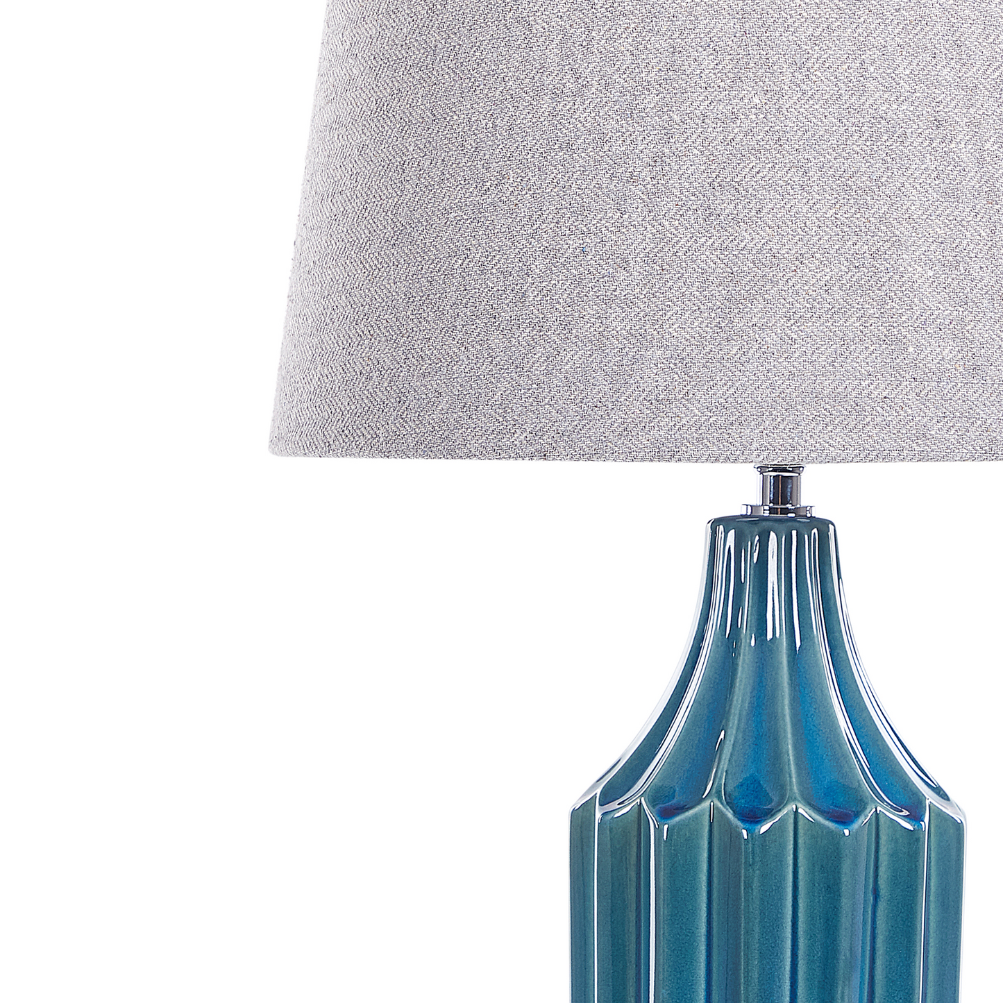 Home Teal Blue Ceramic Ribbed Table Lamp With Beige Shade