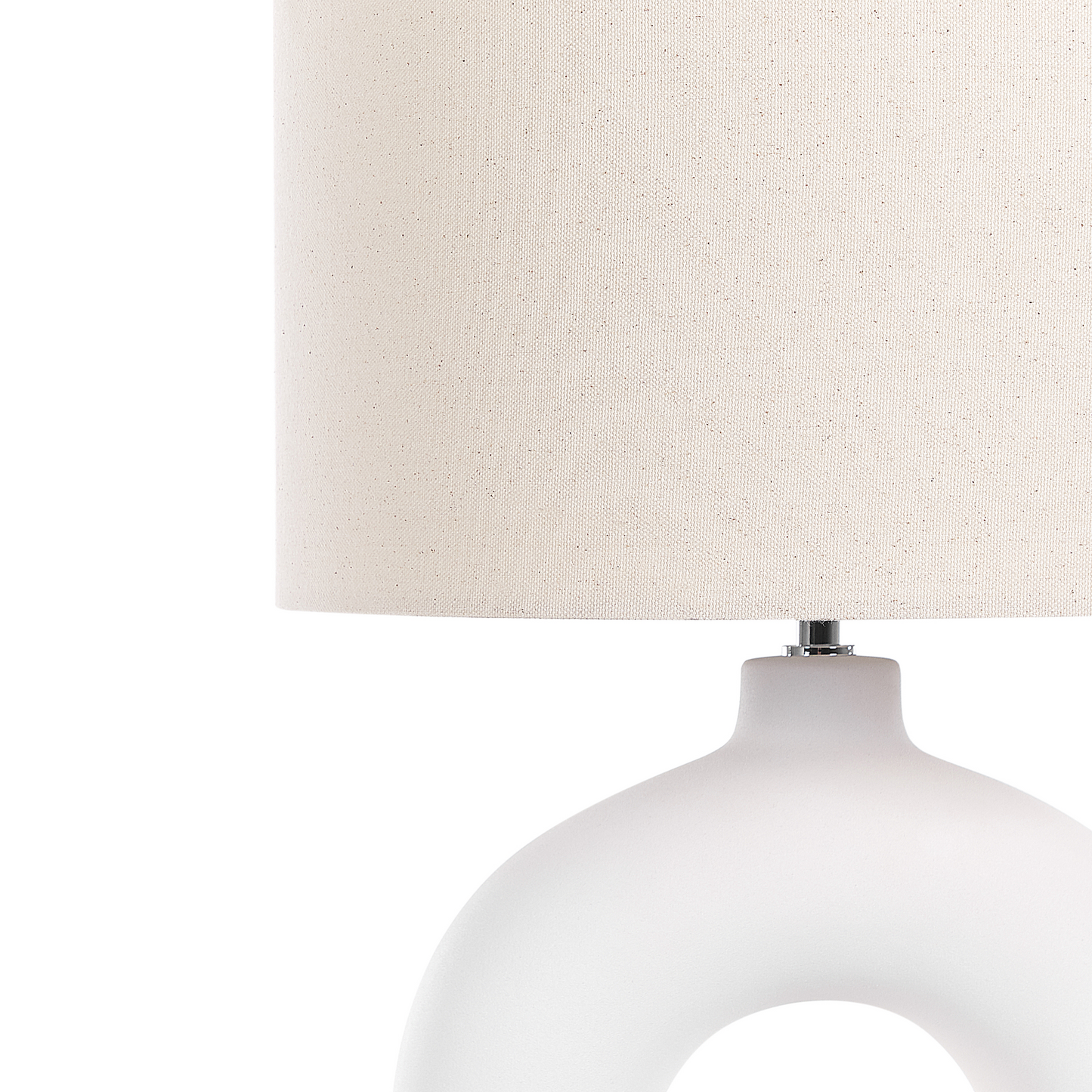 Table Lamp White Ceramic Base Beige Fabric Shade Bedside