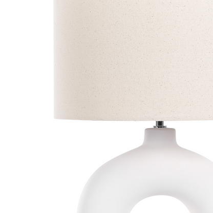 Table Lamp White Ceramic Base Beige Fabric Shade Bedside