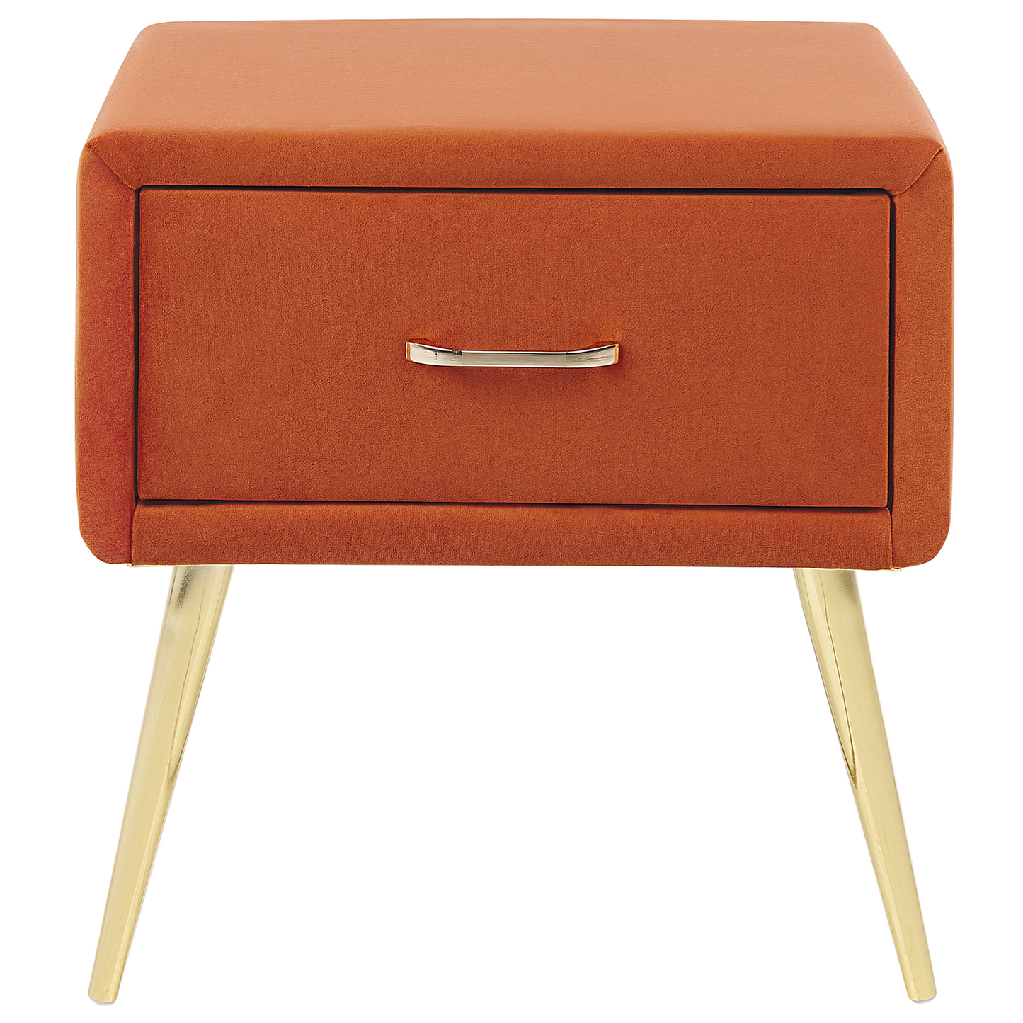 Velvet Nightstand Orange 1 Drawer With Gold Legs