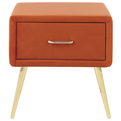 Velvet Nightstand Orange 1 Drawer With Gold Legs