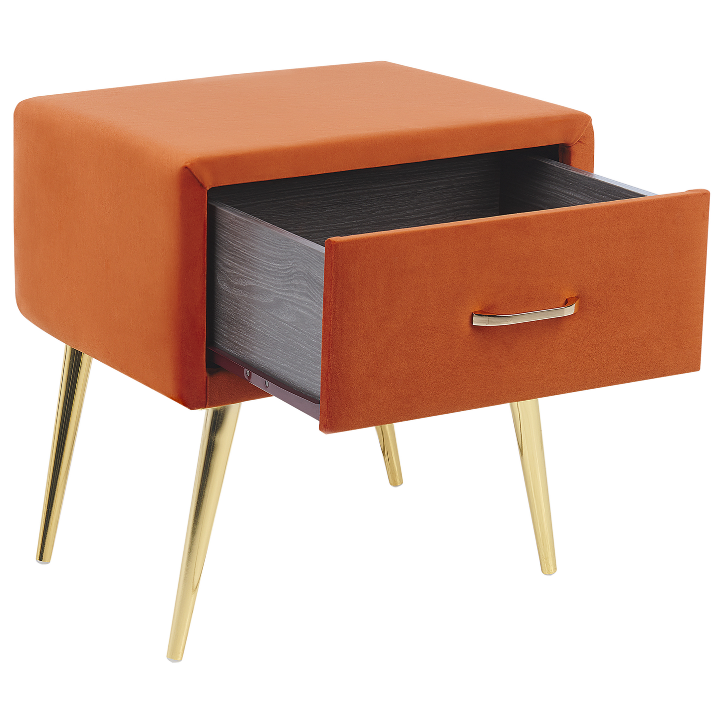 Velvet Nightstand Orange 1 Drawer With Gold Legs