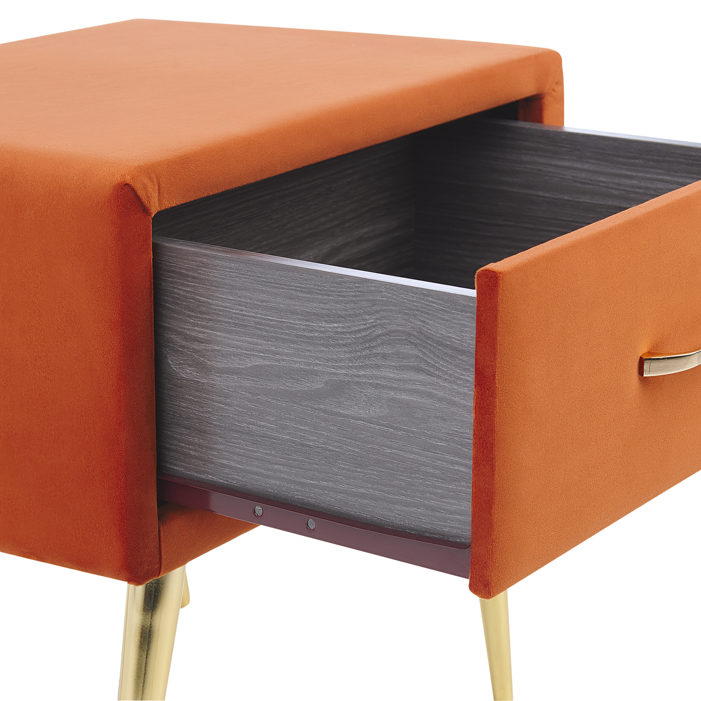 Velvet Nightstand Orange 1 Drawer With Gold Legs