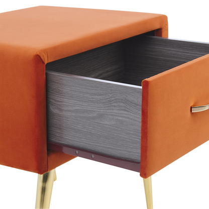 Velvet Nightstand Orange 1 Drawer With Gold Legs
