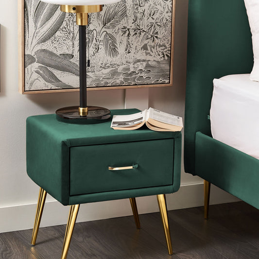 Emerald Velvet Bedside Table 1 Drawer Gold Legs