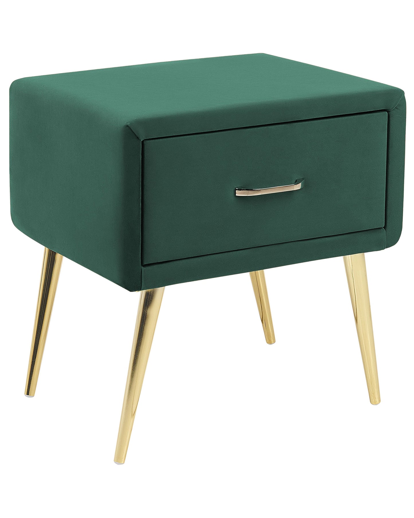 Emerald Velvet Bedside Table 1 Drawer Gold Legs