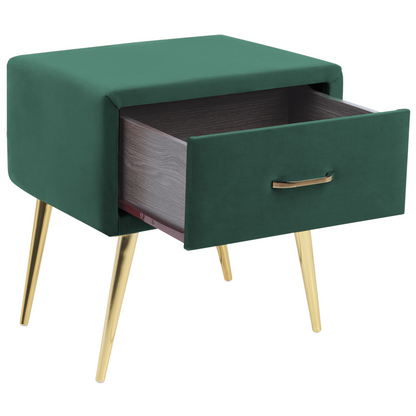 Emerald Velvet Bedside Table 1 Drawer Gold Legs