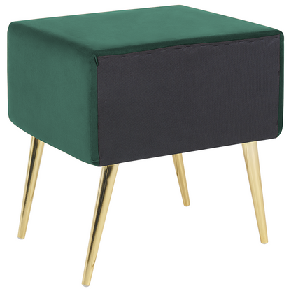 Emerald Velvet Bedside Table 1 Drawer Gold Legs