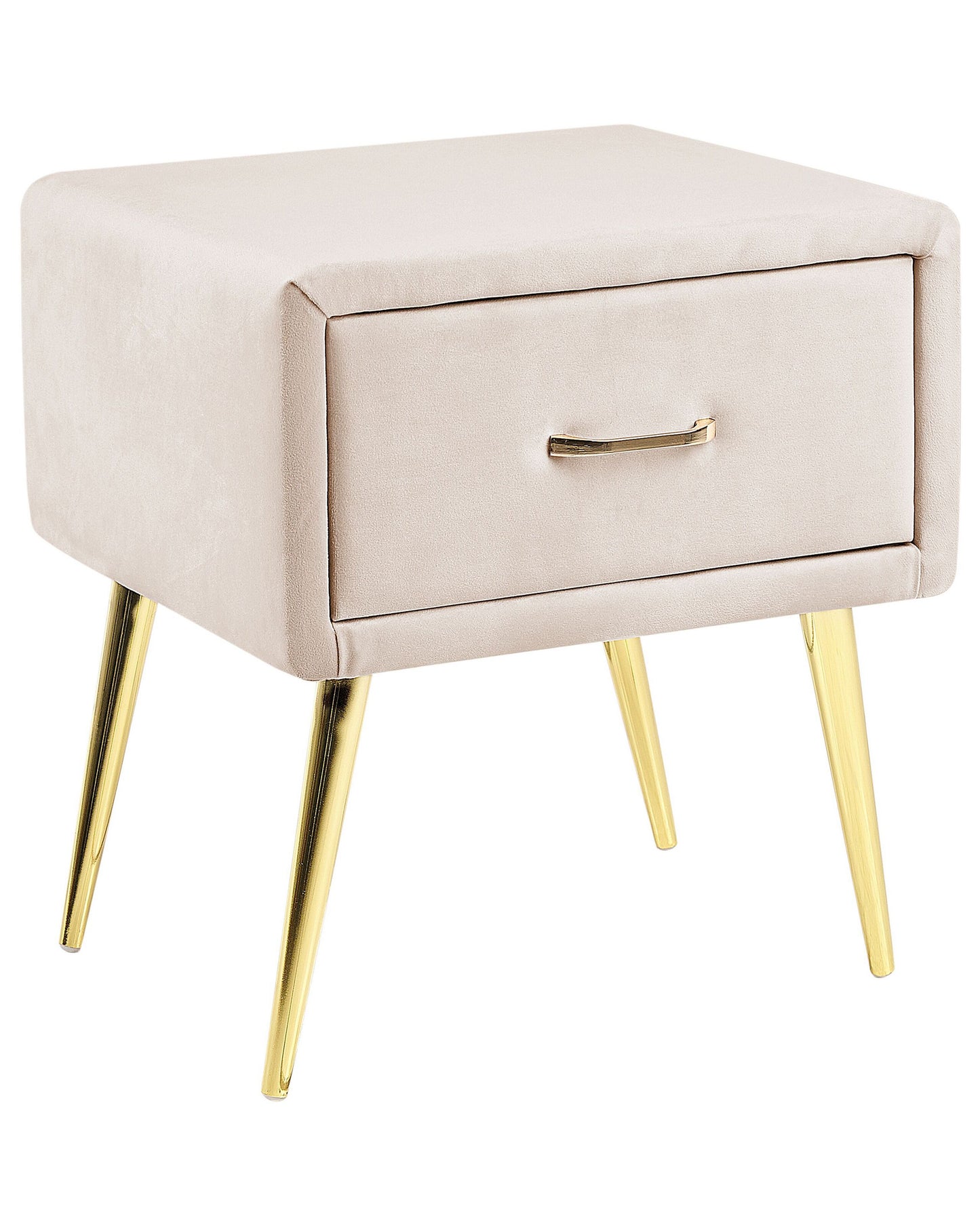 Bedside Table Beige Velvet 1 Drawer Minimalist Nightstand