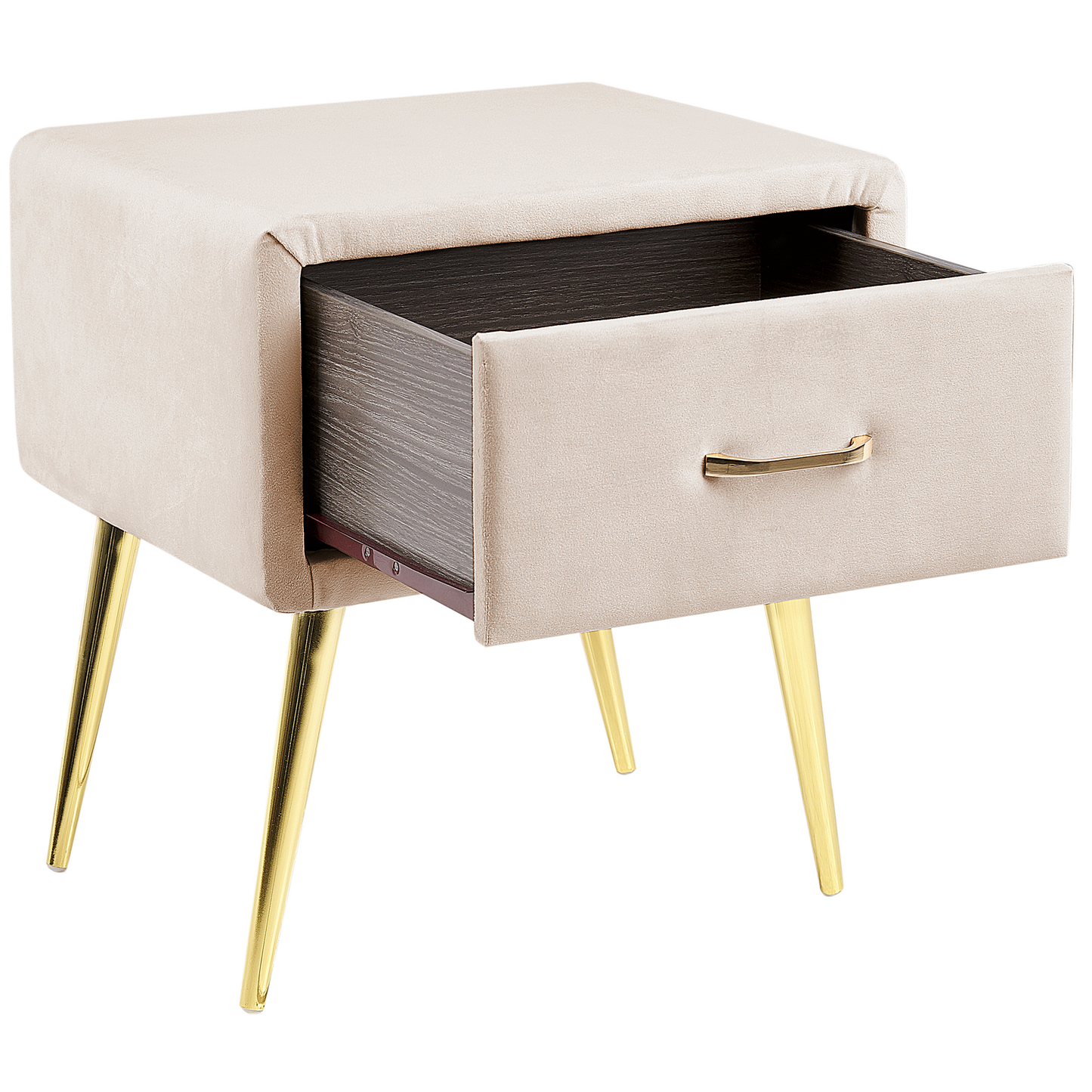Bedside Table Beige Velvet 1 Drawer Minimalist Nightstand