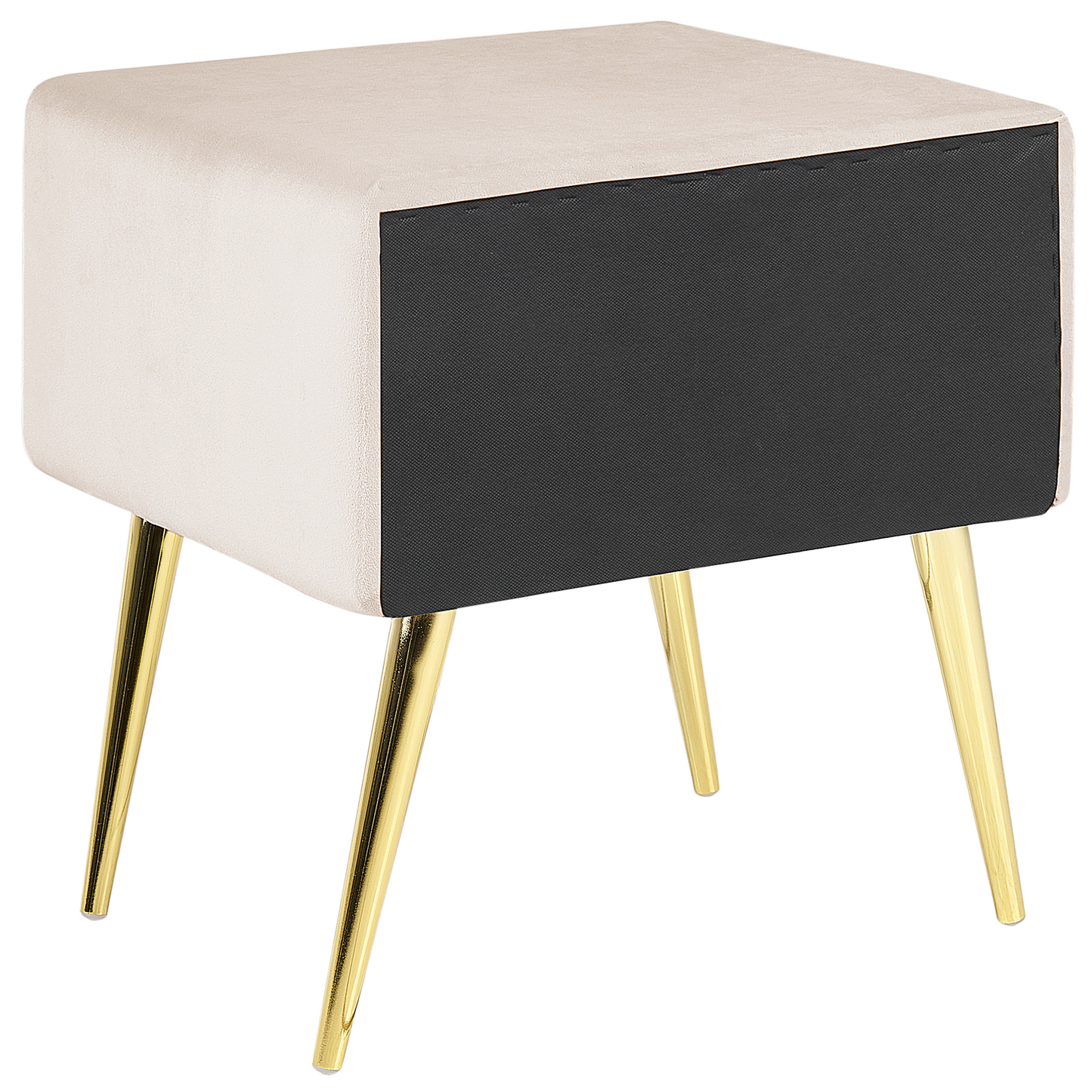 Bedside Table Beige Velvet 1 Drawer Minimalist Nightstand