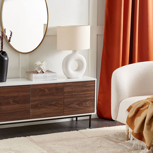 2 Door Sideboard Dark Brown And White Drawers Modern Storage