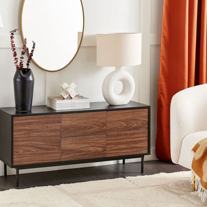2-Door Sideboard Dark Brown With Black Steel Legs