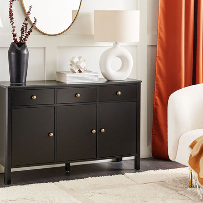 LuxeHome 3 Door Sideboard Black MDF With Gold Knobs Modern Storage