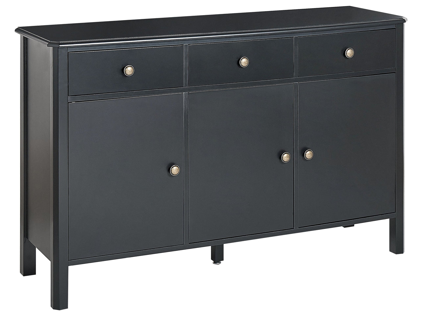 LuxeHome 3 Door Sideboard Black MDF With Gold Knobs Modern Storage