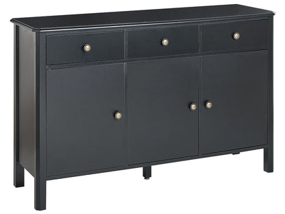 LuxeHome 3 Door Sideboard Black MDF With Gold Knobs Modern Storage