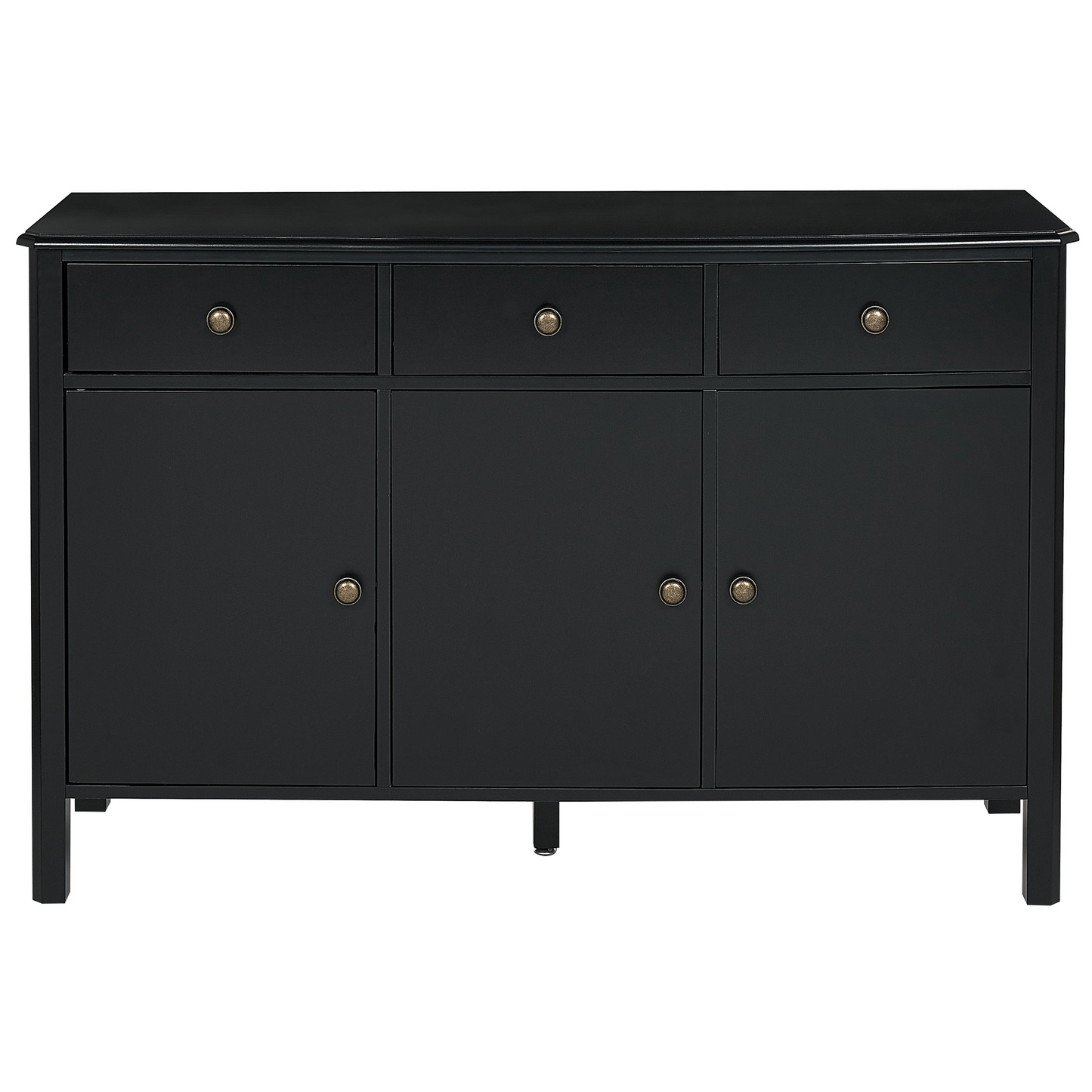 LuxeHome 3 Door Sideboard Black MDF With Gold Knobs Modern Storage