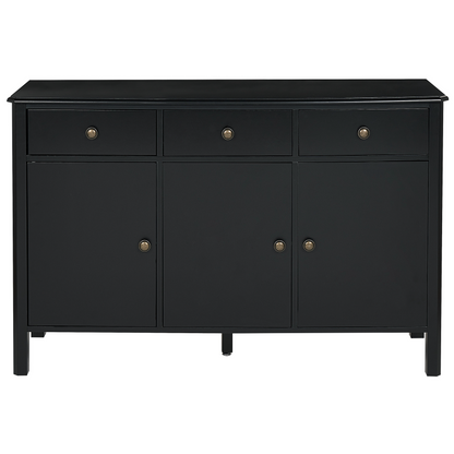 LuxeHome 3 Door Sideboard Black MDF With Gold Knobs Modern Storage