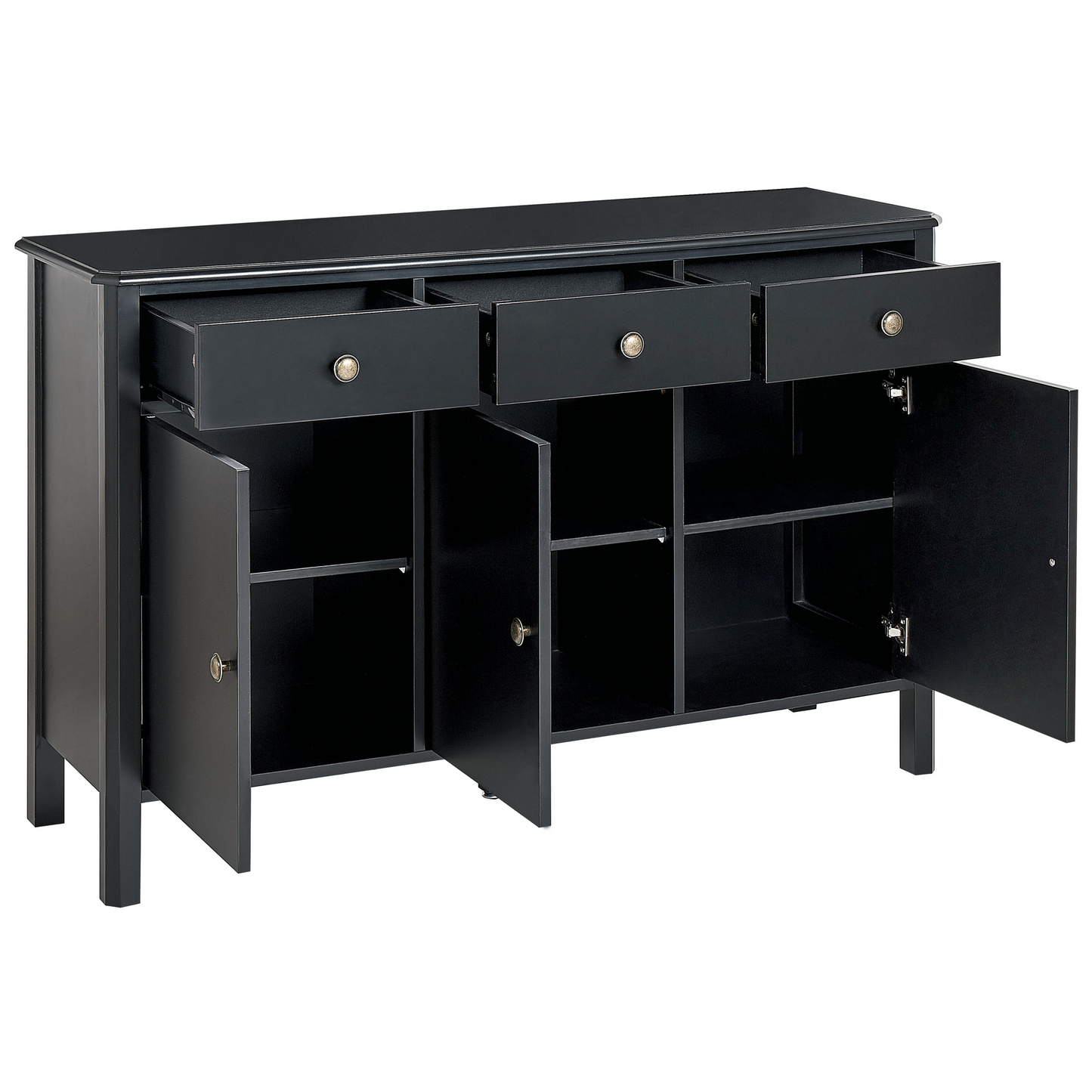 LuxeHome 3 Door Sideboard Black MDF With Gold Knobs Modern Storage