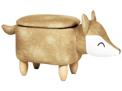 Kids Storage Stool Orange Velvet With Wooden Legs