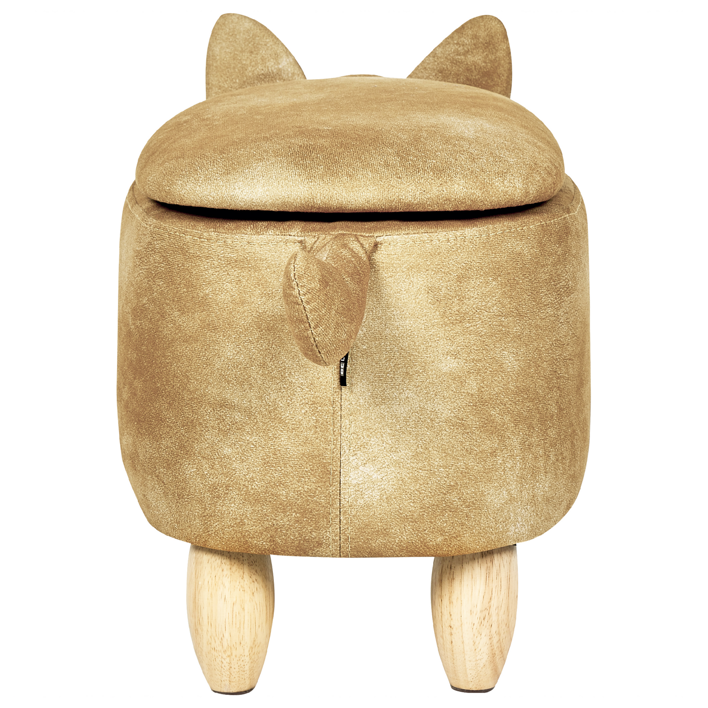 Kids Storage Stool Orange Velvet With Wooden Legs