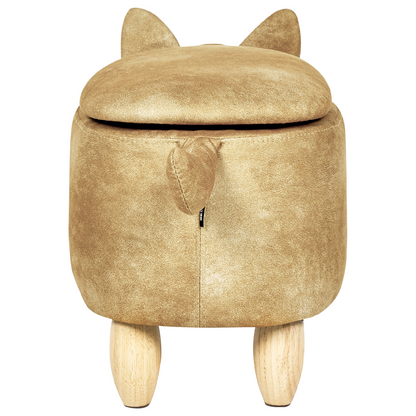 Kids Storage Stool Orange Velvet With Wooden Legs