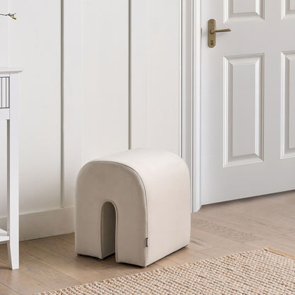 Beige Velvet U Shaped Pouffe Ottoman With Modern Design For Living Room Essentials