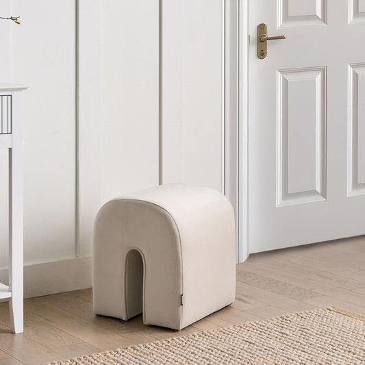 Beige Velvet U Shaped Pouffe Ottoman With Modern Design For Living Room Essentials