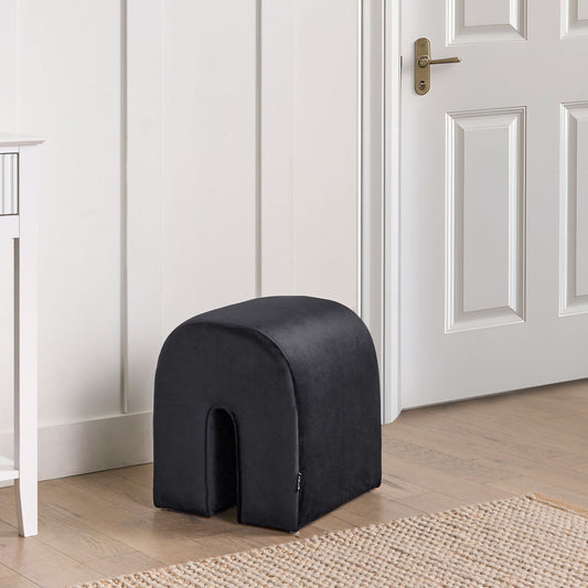 Black Velvet U Shaped Pouffe Ottoman With Velvet Upholstery For Modern Living Room Decor And Extra Seating
