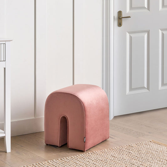 Pink Velvet U Shaped Pouffe Ottoman Modern Living Room