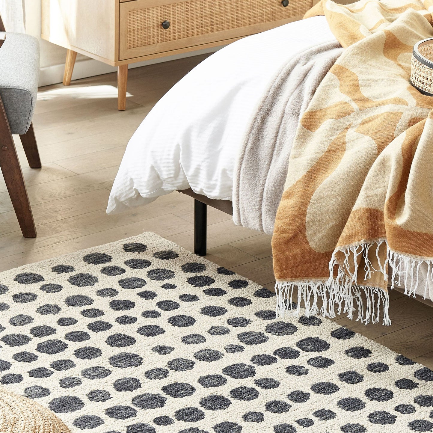 Beige And Black Hand Tufted Wool Area Rug 80 x 150cm Spotted Boho Living Room