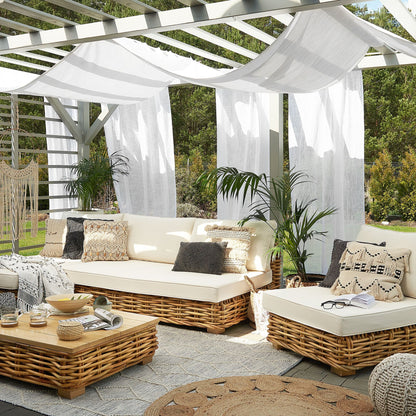 Garden Conversation Set Brown Rattan With White Cushions Right Hand Modular Sofa Coffee Table