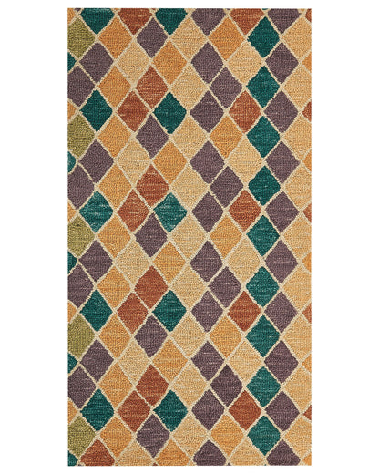 Multicolor Wool Area Rug 80 x 150cm Hand Tufted Geometric Flatweave Luxury Accent