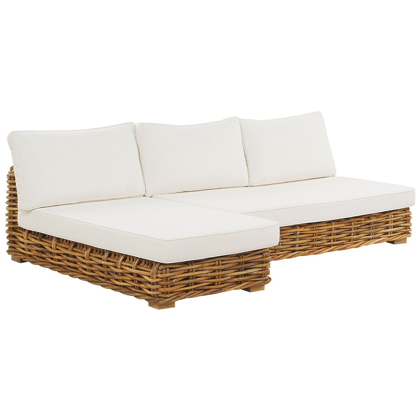 Garden Conversation Set Brown Rattan With White Cushions Right Hand Modular Sofa Coffee Table