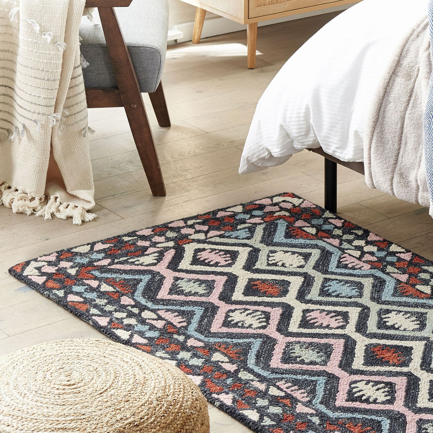Multicolor Wool Area Rug 80 x 150cm Hand Tufted Geometric