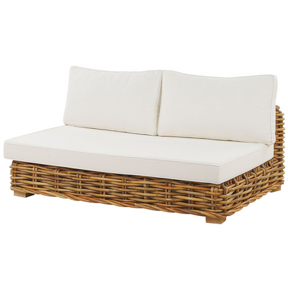 Garden Conversation Set Brown Rattan With White Cushions Right Hand Modular Sofa Coffee Table