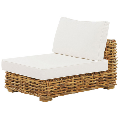 Garden Conversation Set Brown Rattan With White Cushions Right Hand Modular Sofa Coffee Table