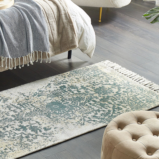 Viscose Area Rug Grey And Green 80 x 150cm Oriental Distressed Vintage Finish