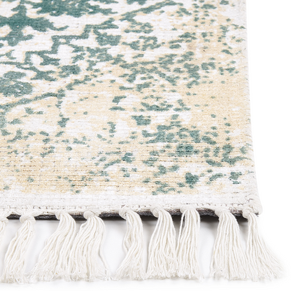Viscose Area Rug Grey And Green 80 x 150cm Oriental Distressed Vintage Finish