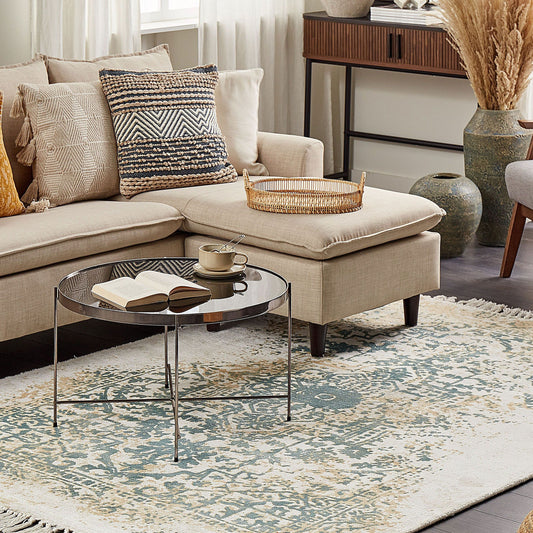 Viscose Oriental Distressed Area Rug Grey Green 160 x 230cm for Living Room and Bedroom