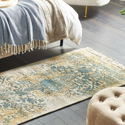 Viscose Rugs Co Yellow Green 80 x 150cm Oriental Distressed Living Room Bedroom Rug