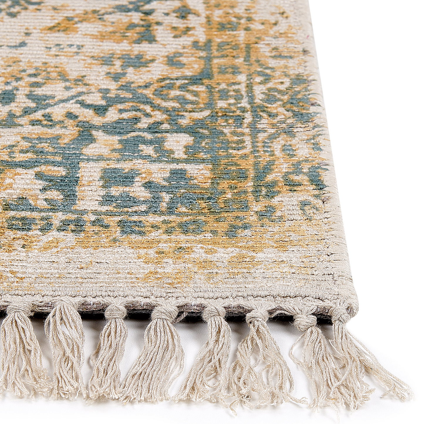 Elara Viscose Area Rug Oriental Distressed 140 x 200cm Yellow Green