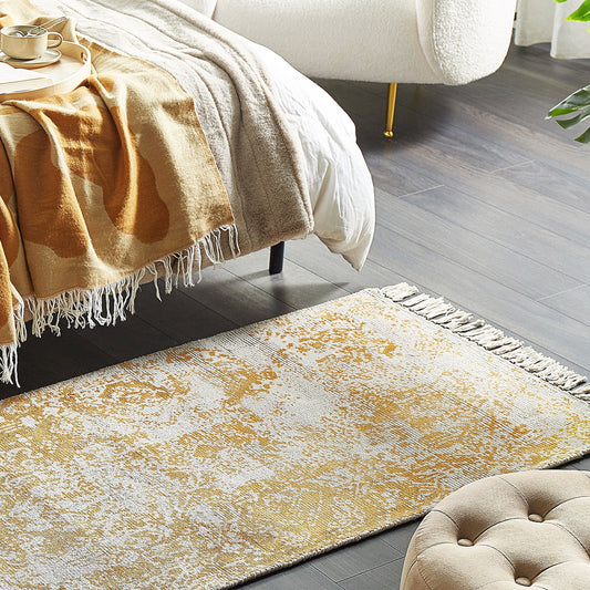 Viscose Area Rug Yellow Beige 80 x 150 Oriental Distressed