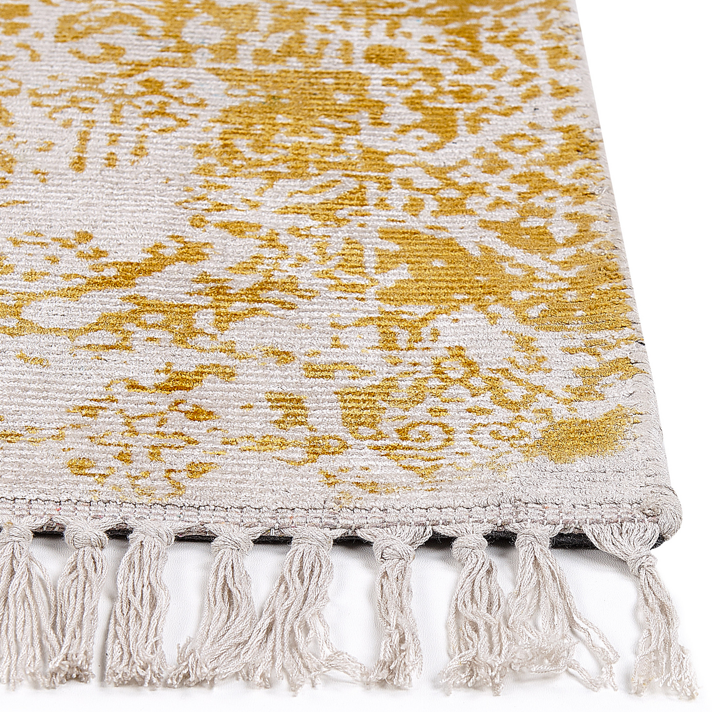 Viscose Area Rug Yellow Beige 80 x 150 Oriental Distressed