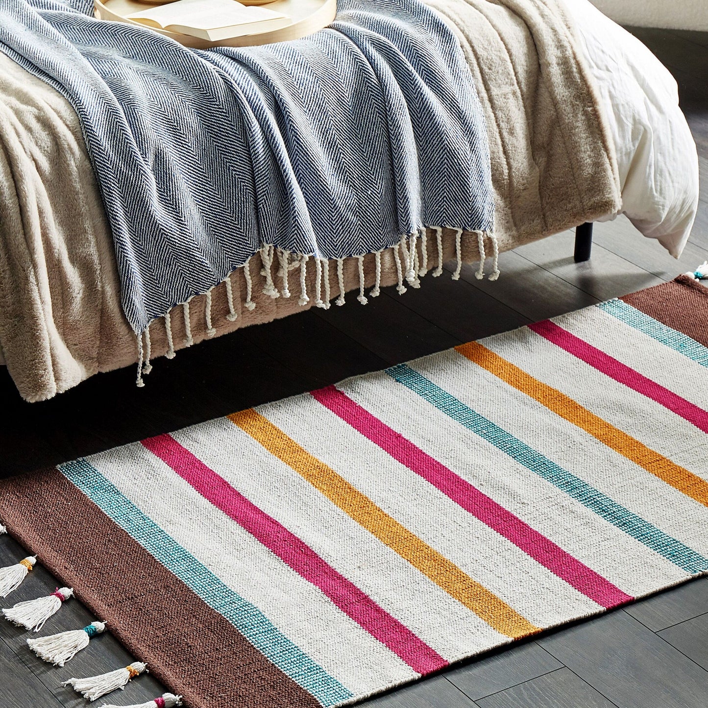 Area Rag Rug Multicolour Stripes Cotton 80 x 150cm Hand Woven