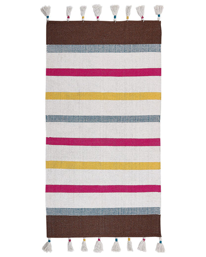 Area Rag Rug Multicolour Stripes Cotton 80 x 150cm Hand Woven