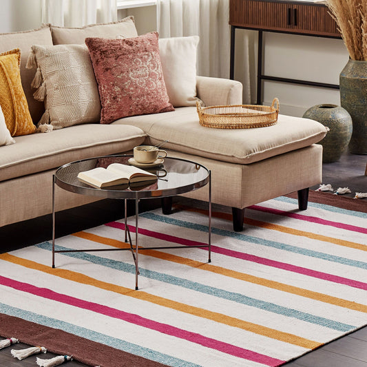 Area Rag Rug Multicolor Stripes Cotton Handwoven 160 x 230cm