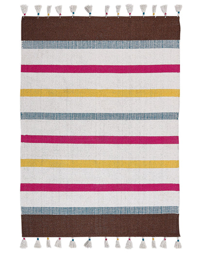 Area Rag Rug Multicolor Stripes Cotton Handwoven 160 x 230cm