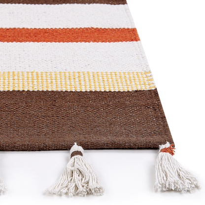 Area Rag Rug Hand Woven Cotton 80 x 150 Beige Brown Stripes