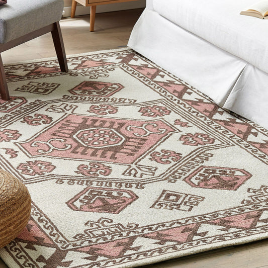 Area Rug 140 x 200 Wool Hand Tufted Geometric Boho Multicolour